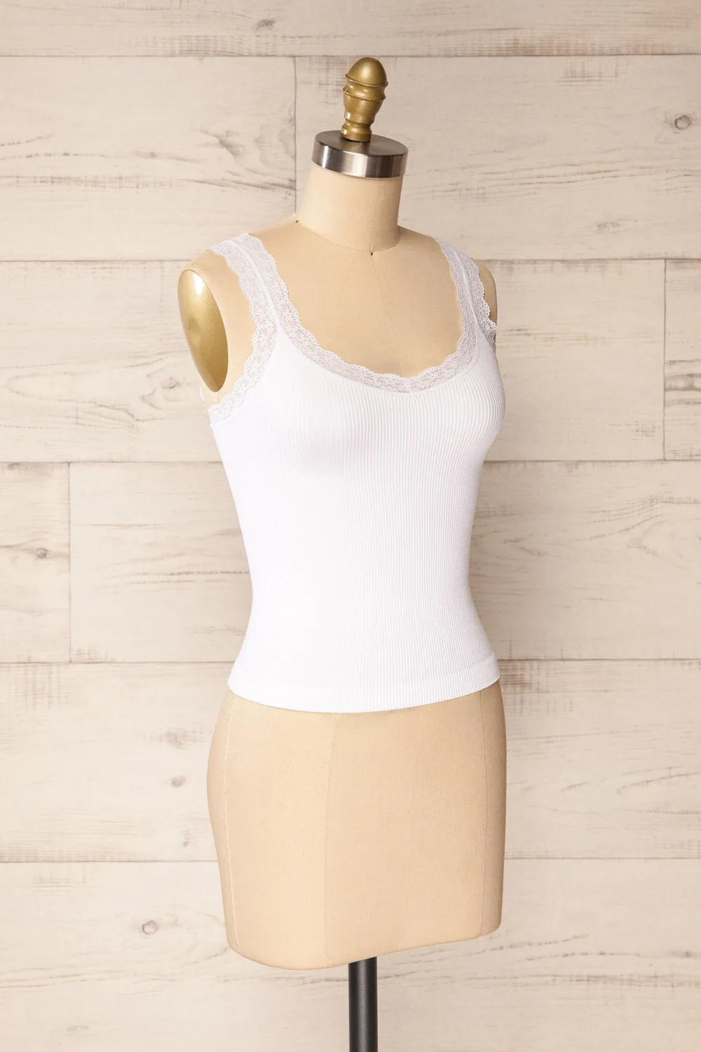 Somensac White | Ribbed Camisole w/ Lace Trim