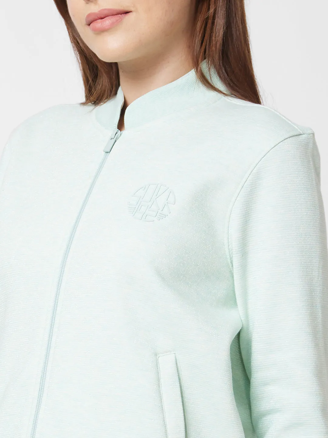 Spykar Round Neck Full Sleeve Green Sweatshirt For Women
