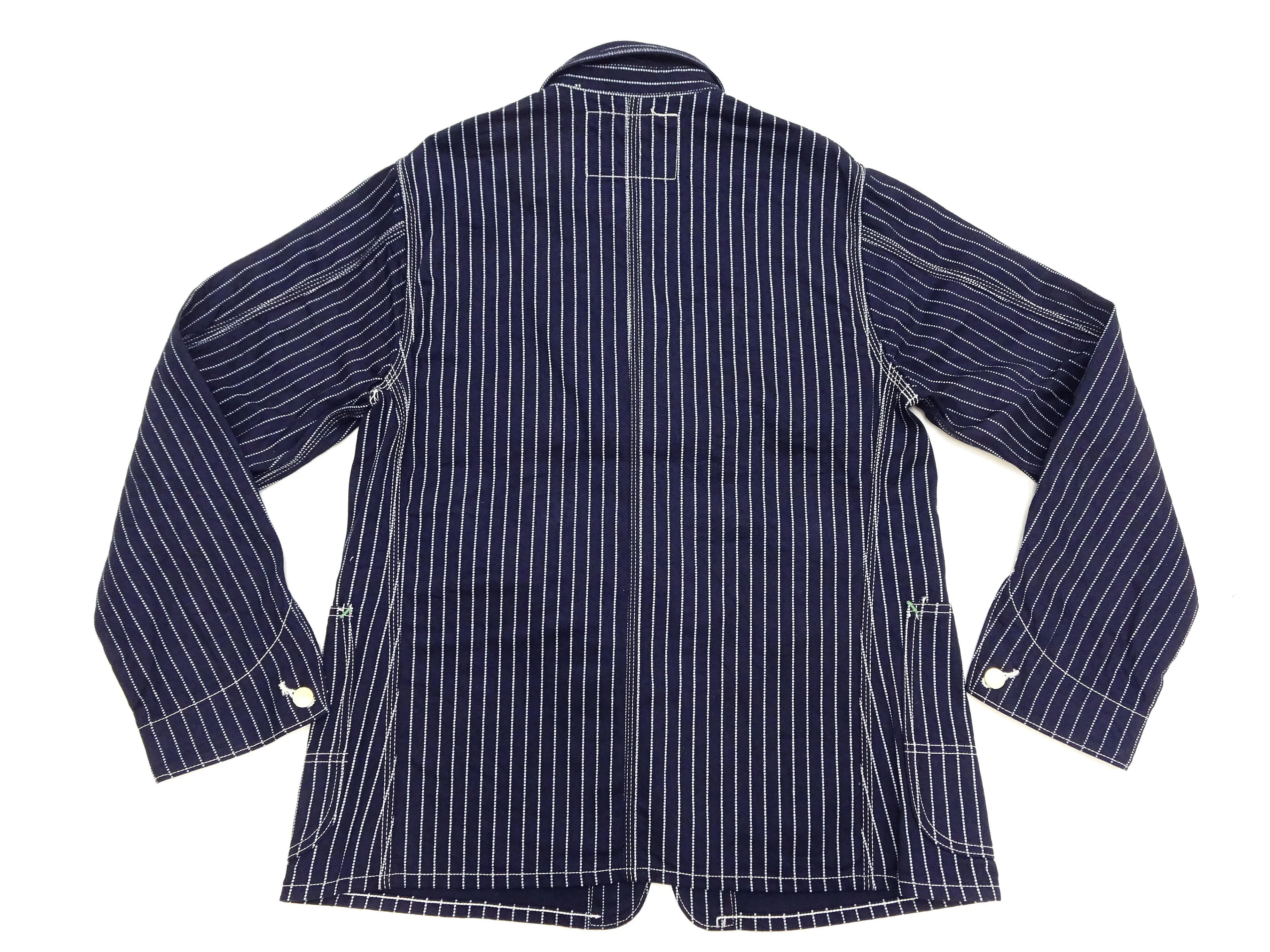 Sugar Cane Jacket SC15658 Men's Casual 9oz. WAbash Stripe Work Coat Chore Coat Indigo One-Wash