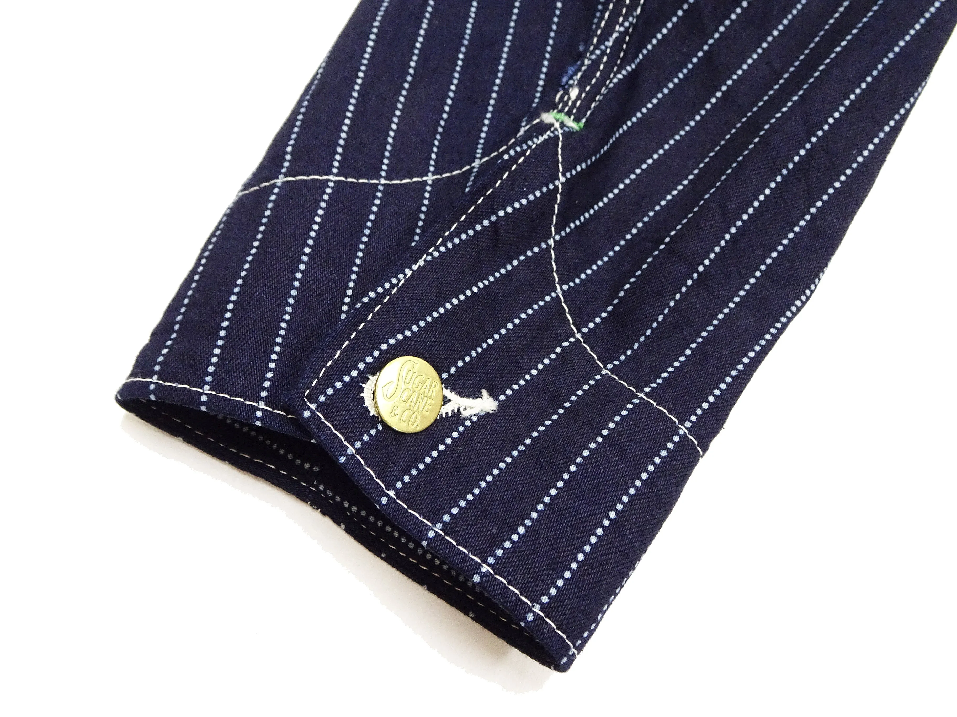 Sugar Cane Jacket SC15658 Men's Casual 9oz. WAbash Stripe Work Coat Chore Coat Indigo One-Wash