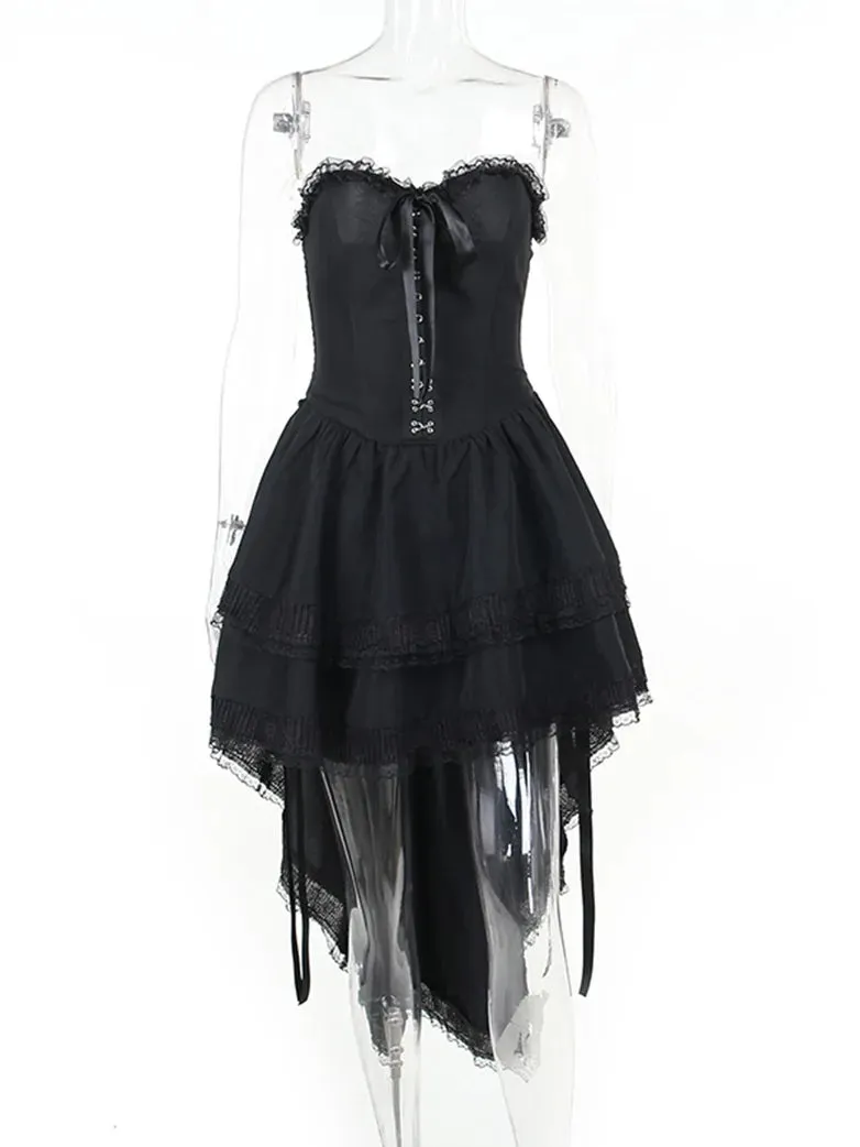 Women Gothic Sexy Slim Gothic Waist Tube Top Slip Dress