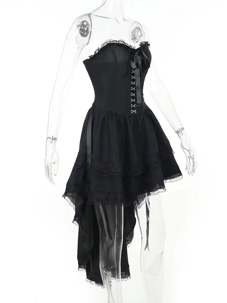 Women Gothic Sexy Slim Gothic Waist Tube Top Slip Dress