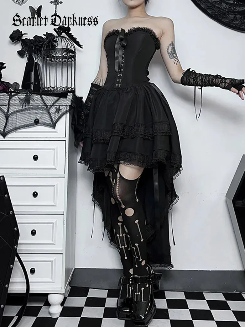 Women Gothic Sexy Slim Gothic Waist Tube Top Slip Dress