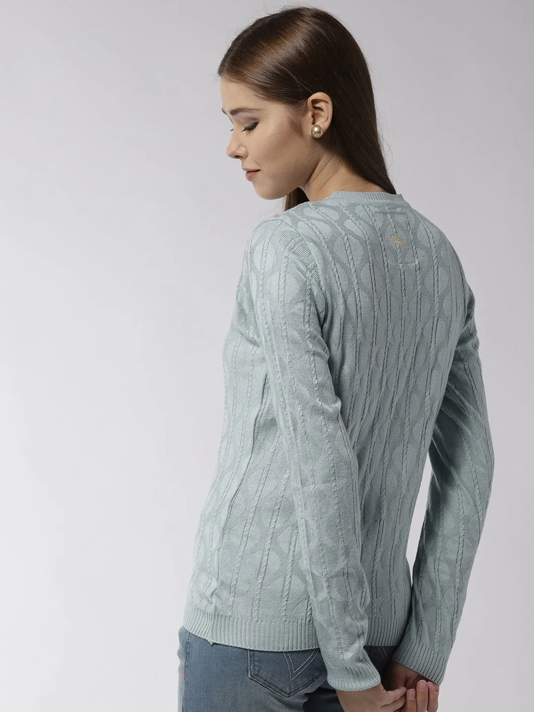 Women Self Design Blue Pullover