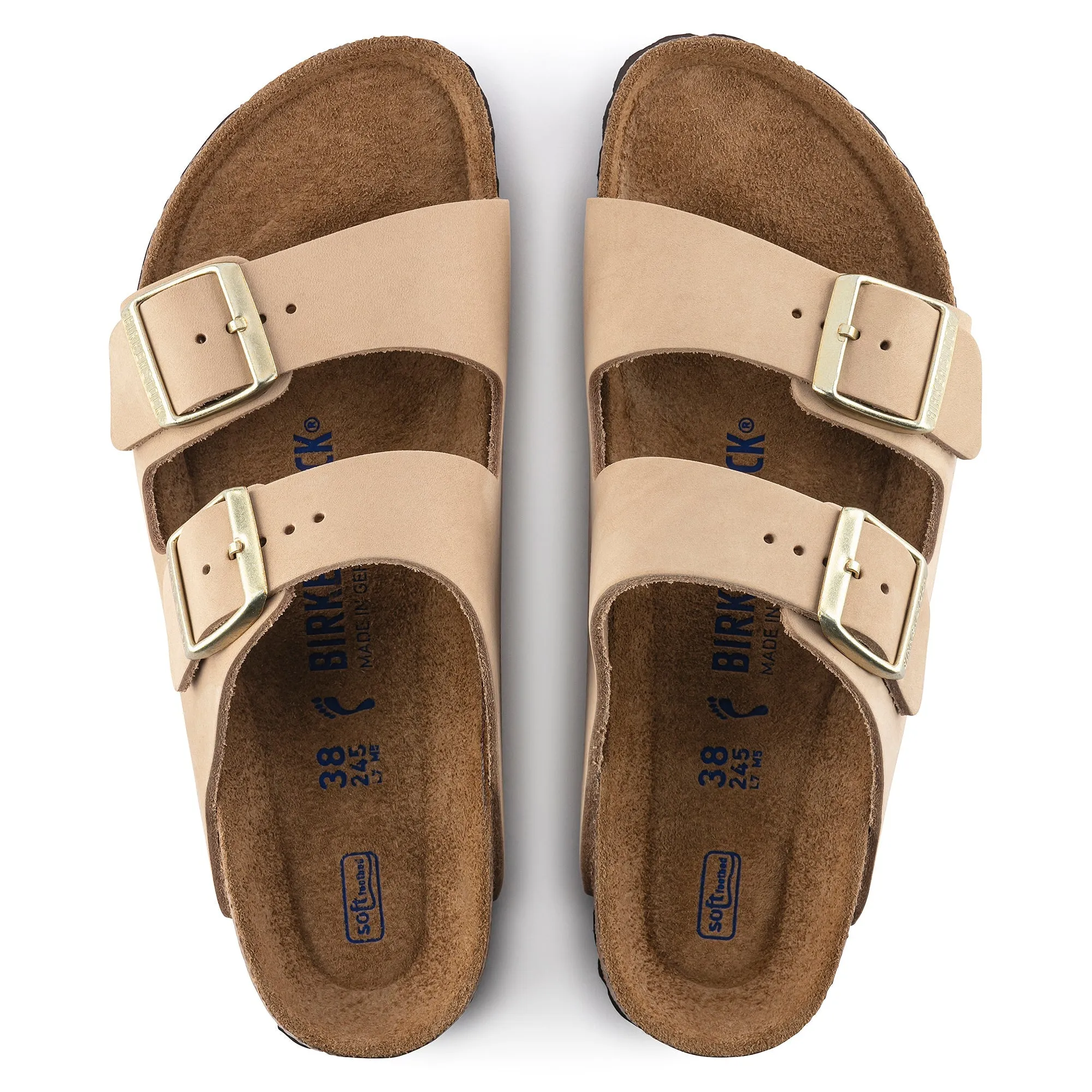 Women's Birkenstock Arizona Soft Footbed Nubuck Leather Color: Sandcastle