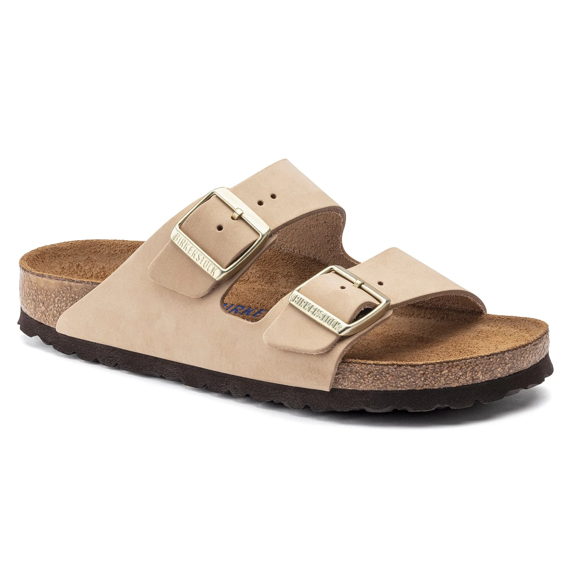 Women's Birkenstock Arizona Soft Footbed Nubuck Leather Color: Sandcastle