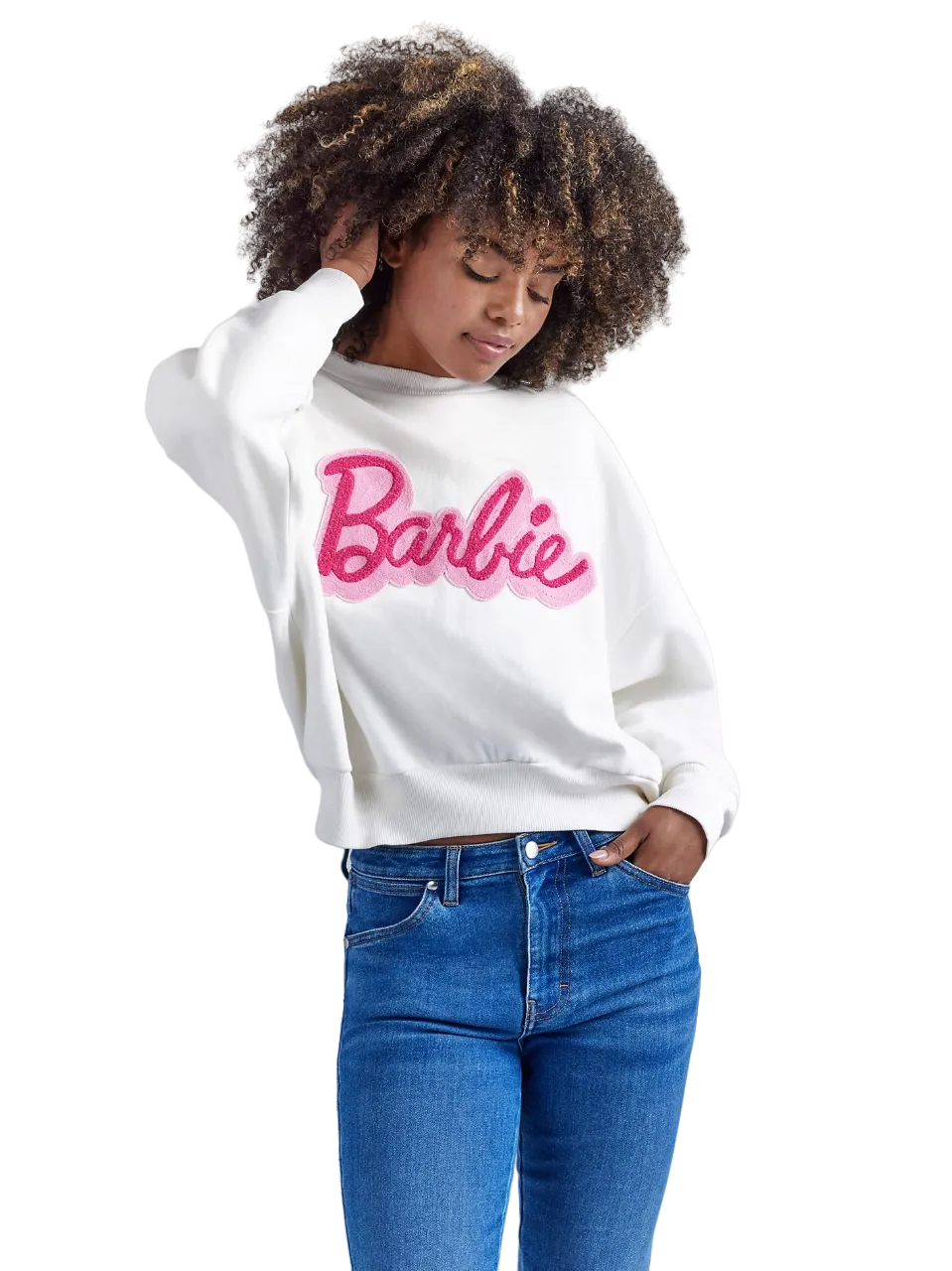 Wrangler Women's Barbie Relaxed Logo In Worn White Sweatshirt